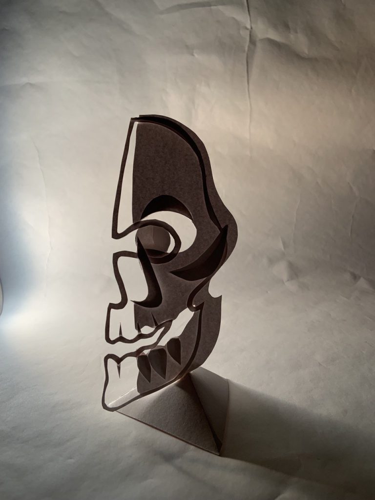 paper sculpture of a skull